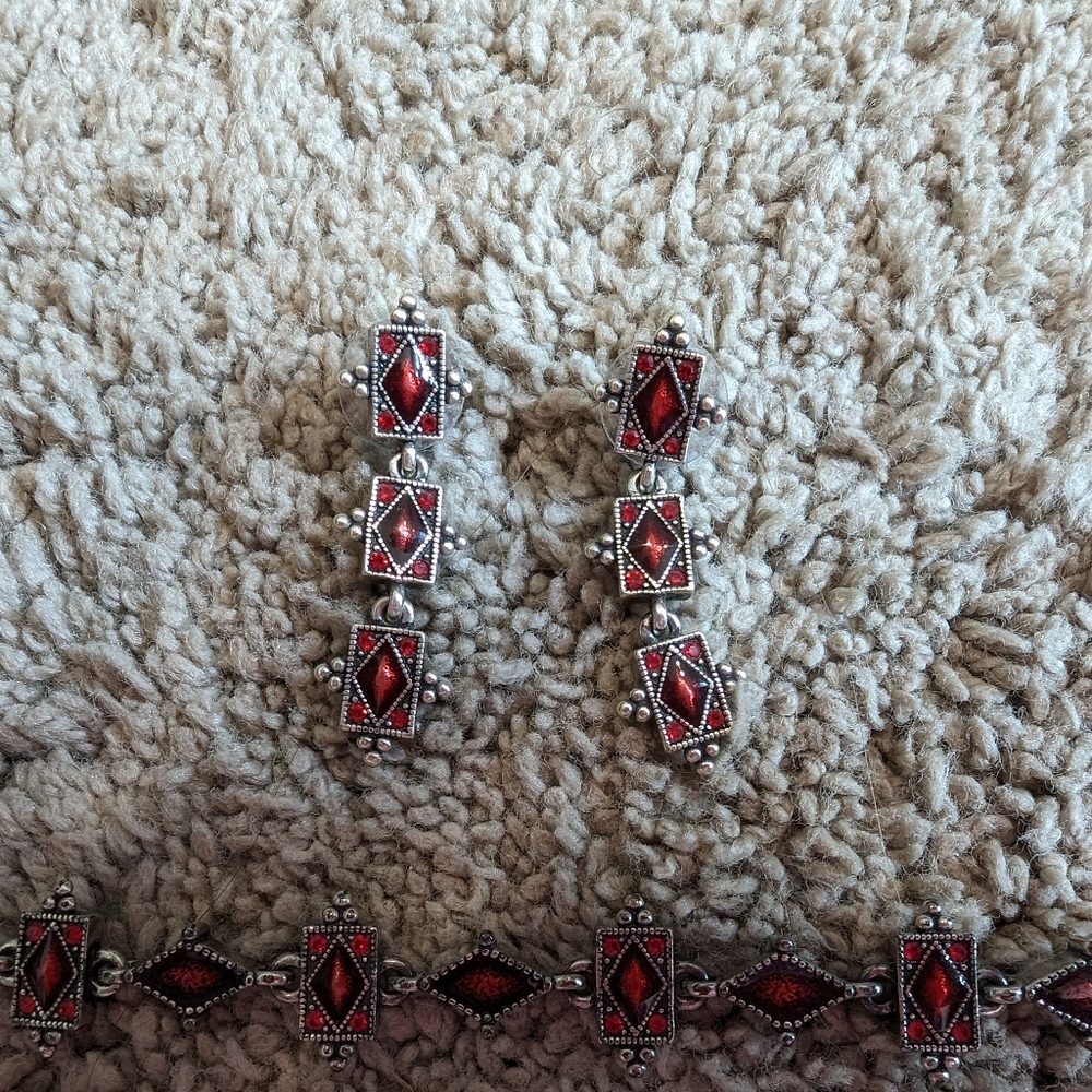 Vintage Napier Bracelet and Pierced Earrings Set Red Crystals - Picture 2 of 5